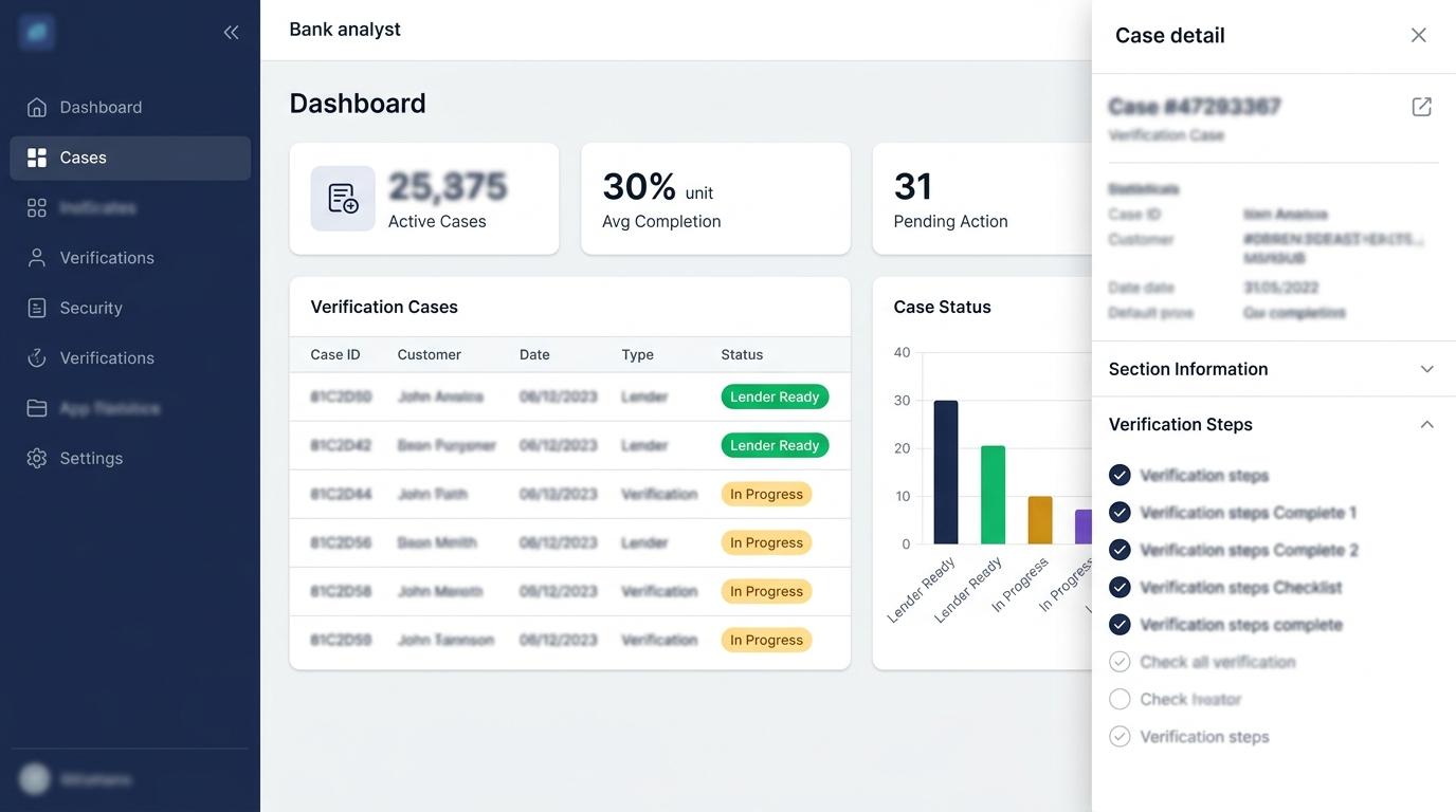 SecureBridge bank analyst portal showing verification cases